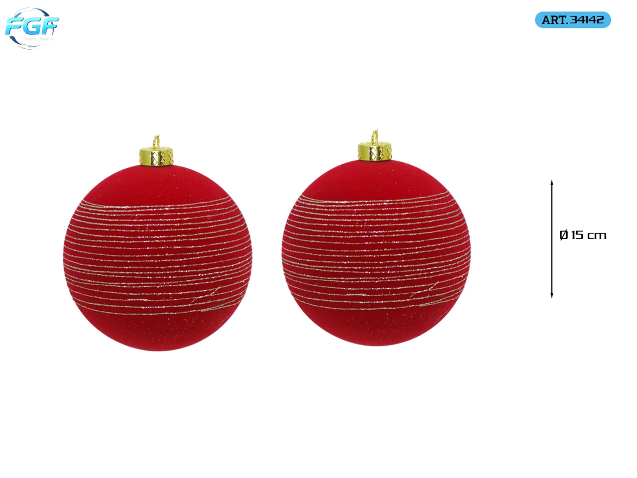 Palle 15cm in confezione da 2 pezzi, decorata in velluto rosso