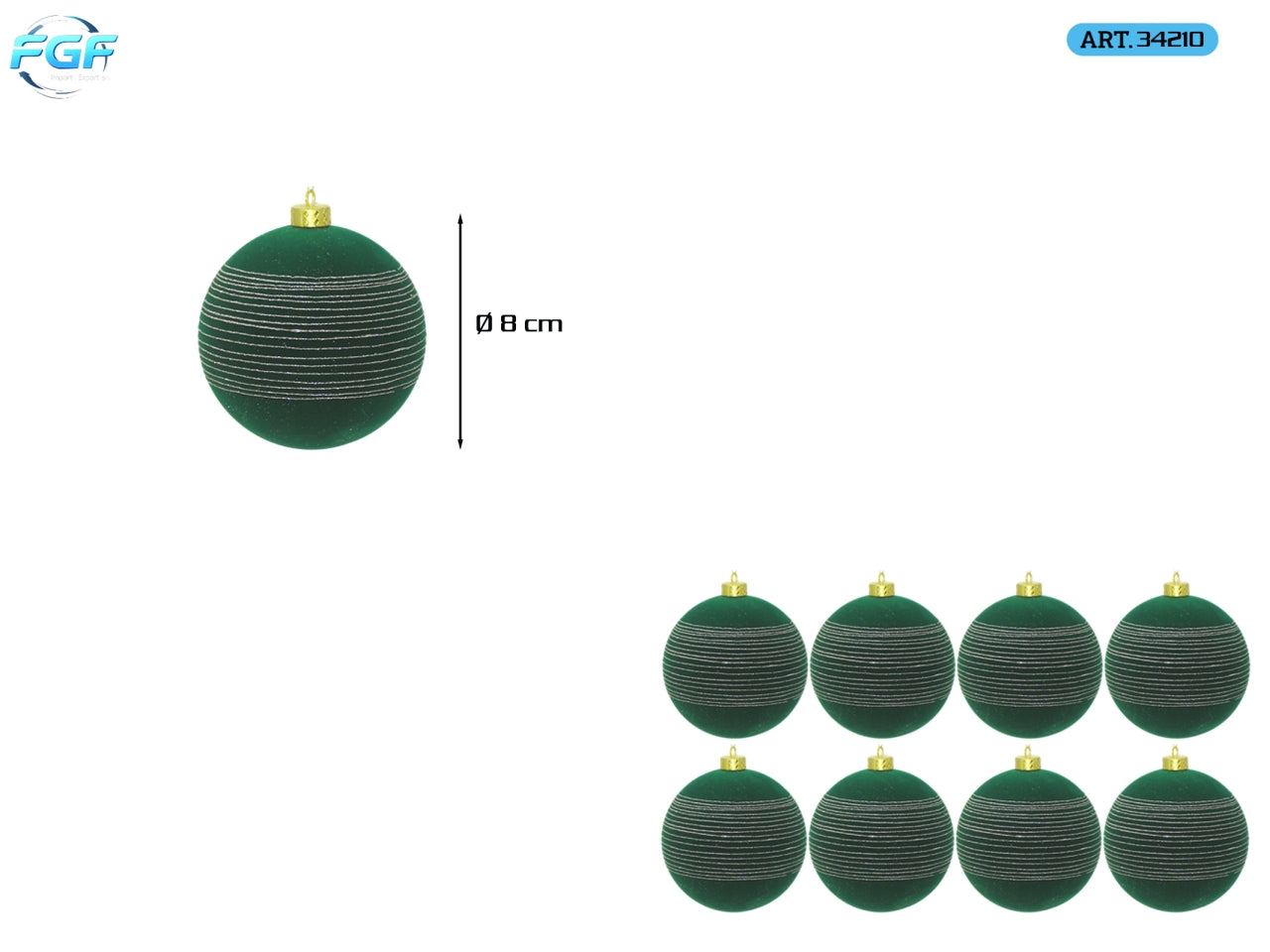 Palle 8cm in confezione da 8 pezzi, decorata in velluto verde