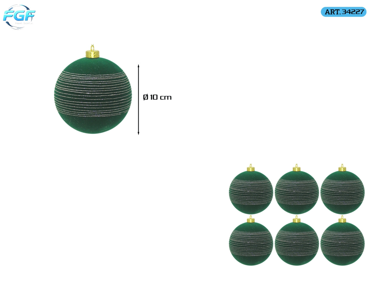 Palle 10cm in confezione da 6 pezzi, decorata in velluto verde