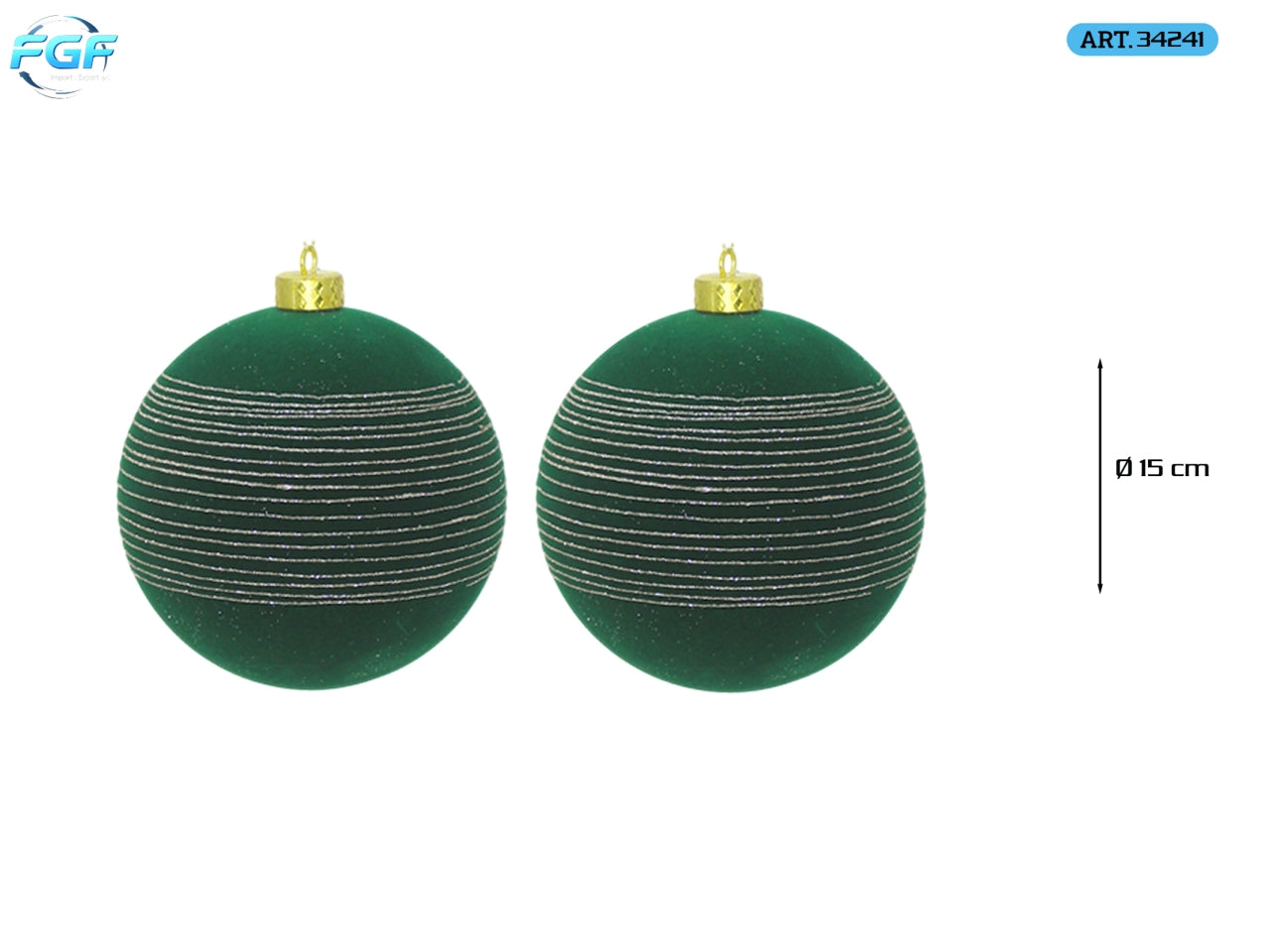 Palle 15cm in confezione da 2 pezzi, decorata in velluto verde