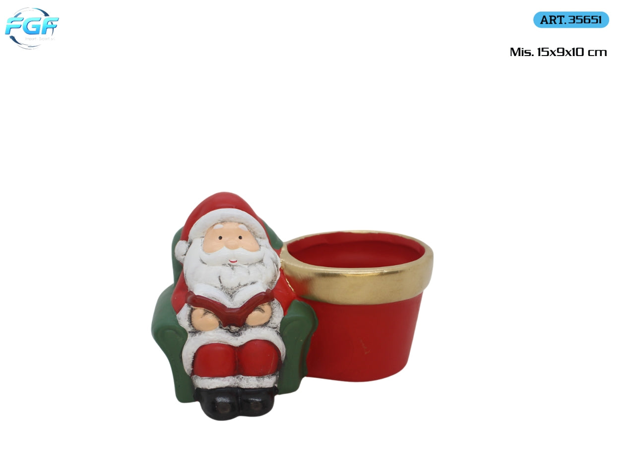 Vasetto in terracotta 15x9x10cm con Babbo Natale