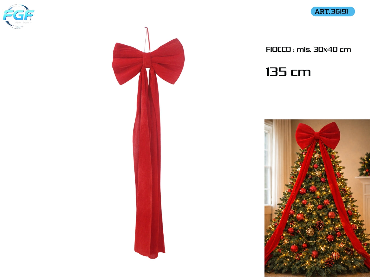 Fiocco 40x135cm in tessuto vellutato, colore rosso