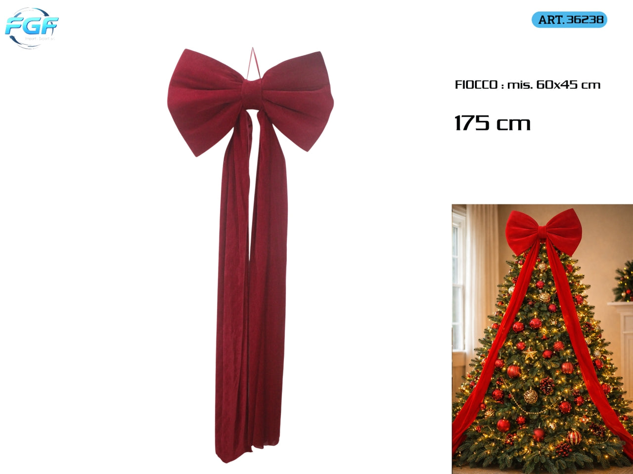 Fiocco 60x175cm in tessuto vellutato, colore bordeaux