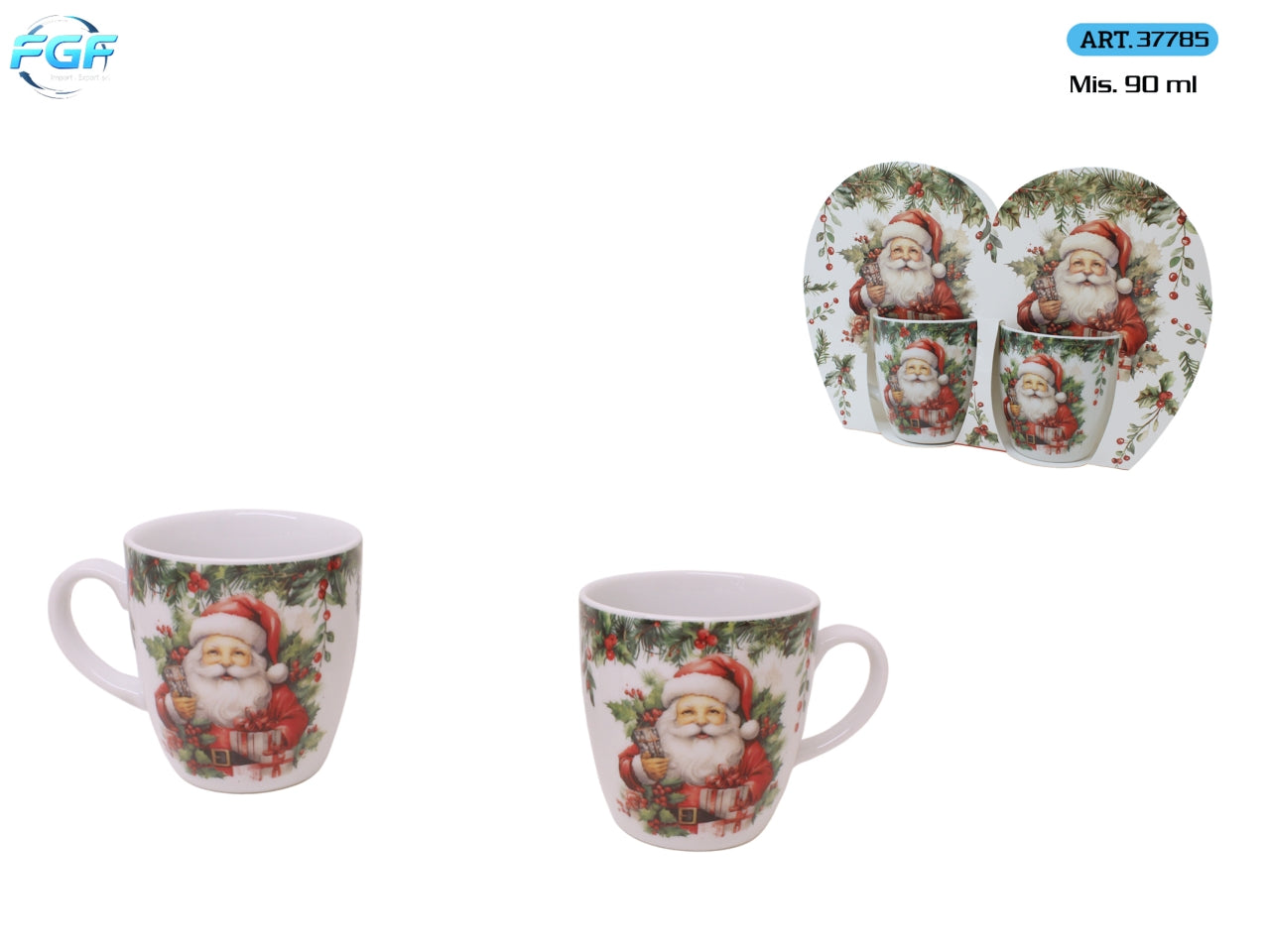 Tazzine in porcellana, set 2 pezzi con Babbo Natale, 90ml