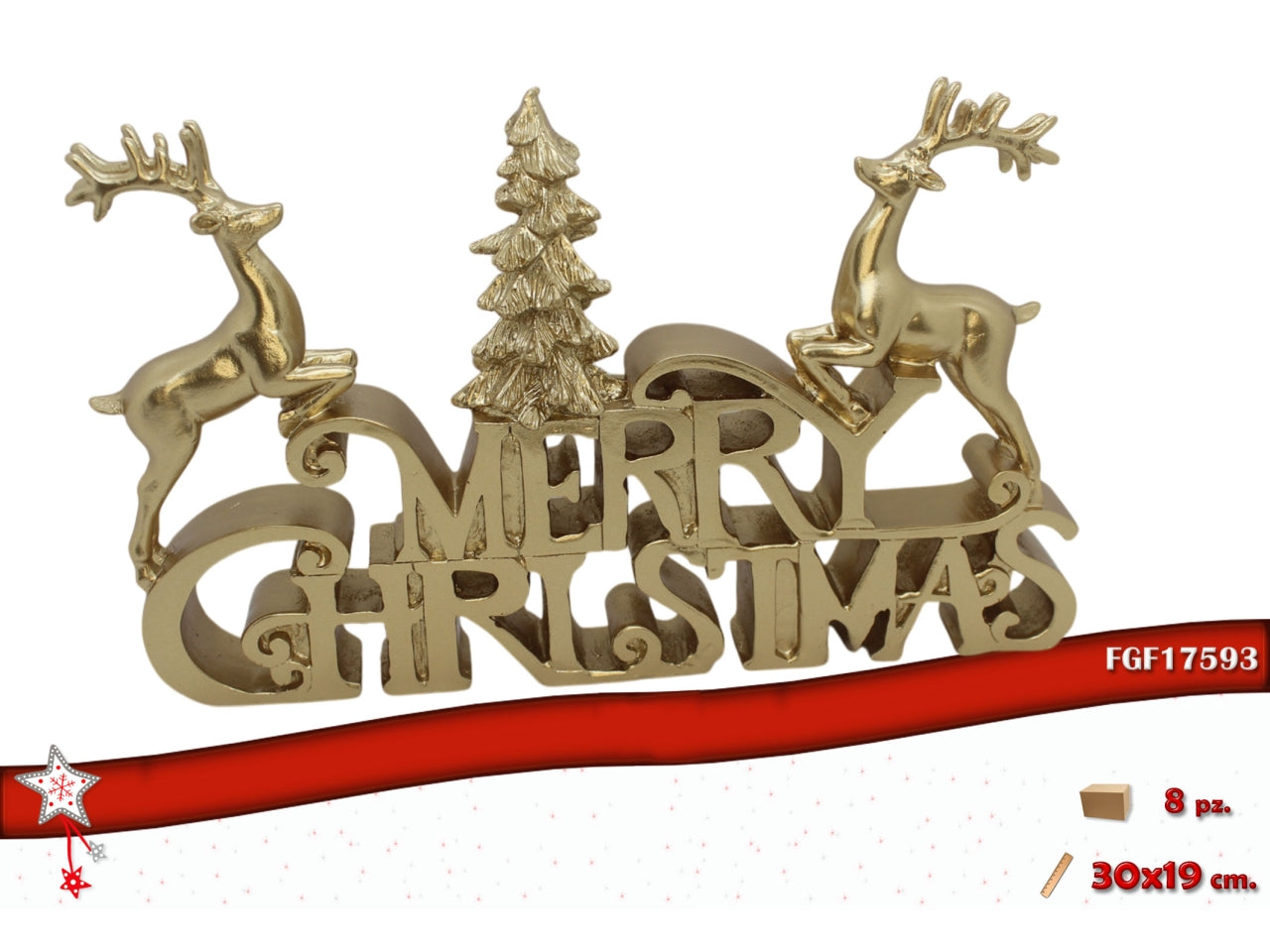Scritta Merry Christmas in poliresina 30x5x19cm, colore oro