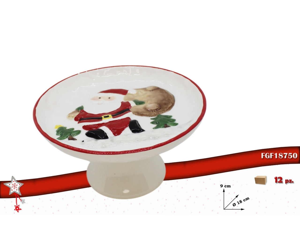 Alzatina in ceramica 18xh.9cm con Babbo Natale