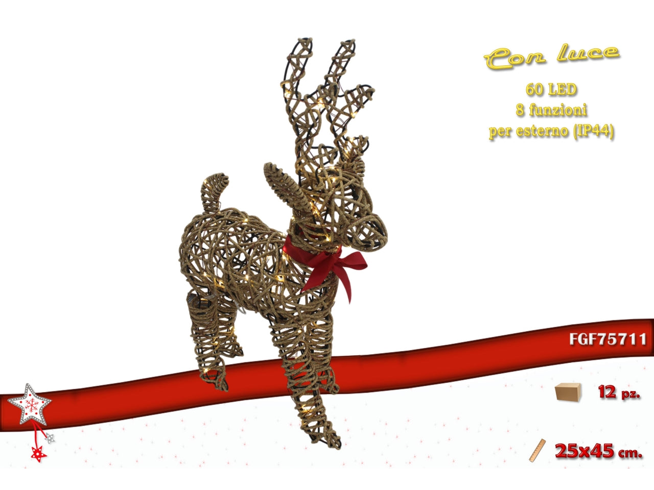 Renna in rattan 28x45cm con 60 led