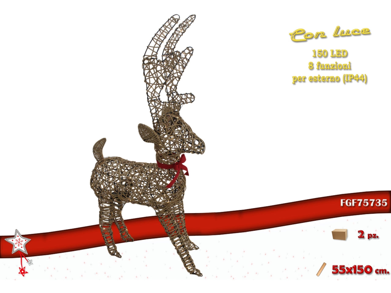 Renna in rattan maxi 55x150cm con 150 led