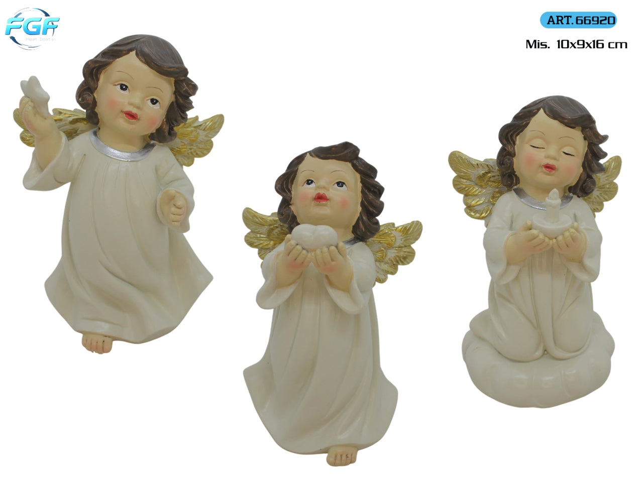 Angelo 10x16cm in resina, colore crema e oro