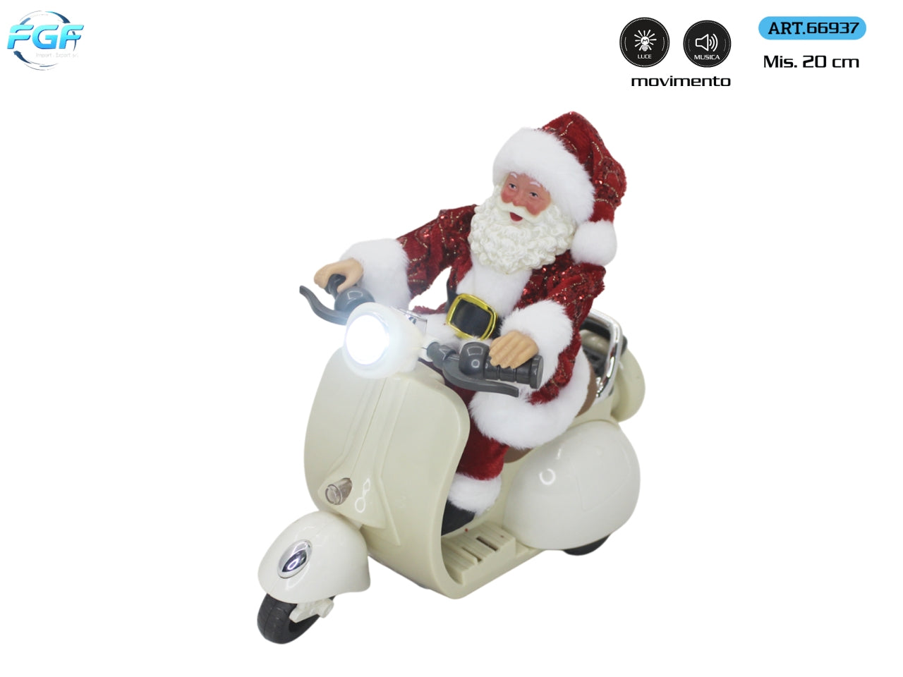 Babbo Natale 20cm con vespa, musica, movimento e led