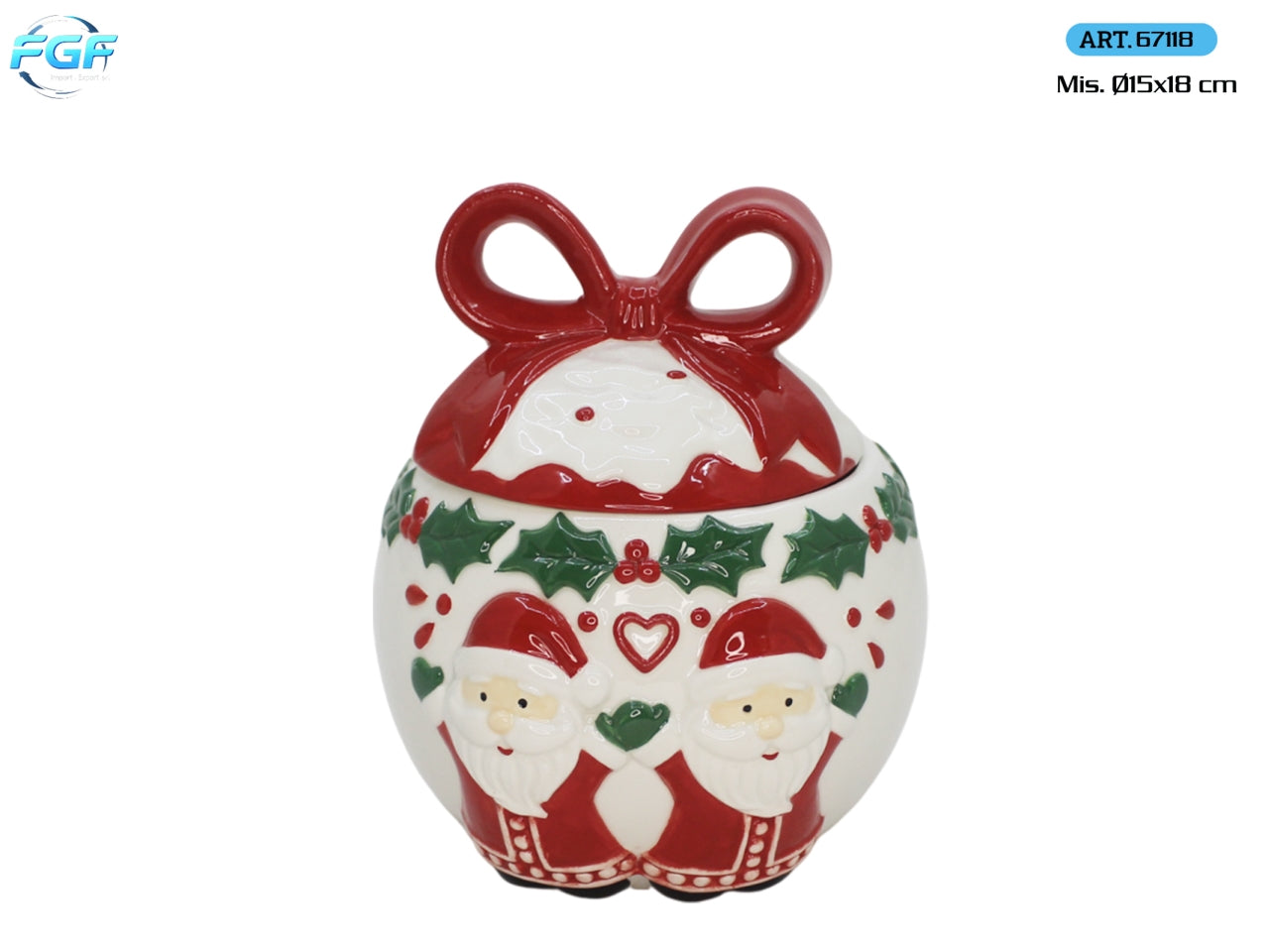 Barattolo in ceramica a forma di palla 15x18cm, decoro Santa