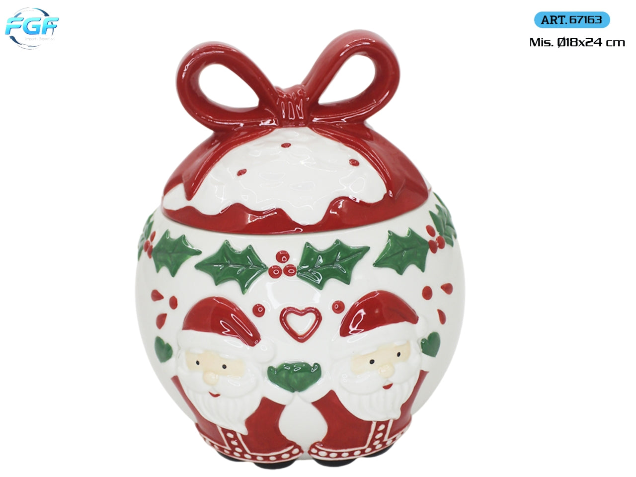 Barattolo in ceramica a forma di palla 18x24cm, decoro Santa