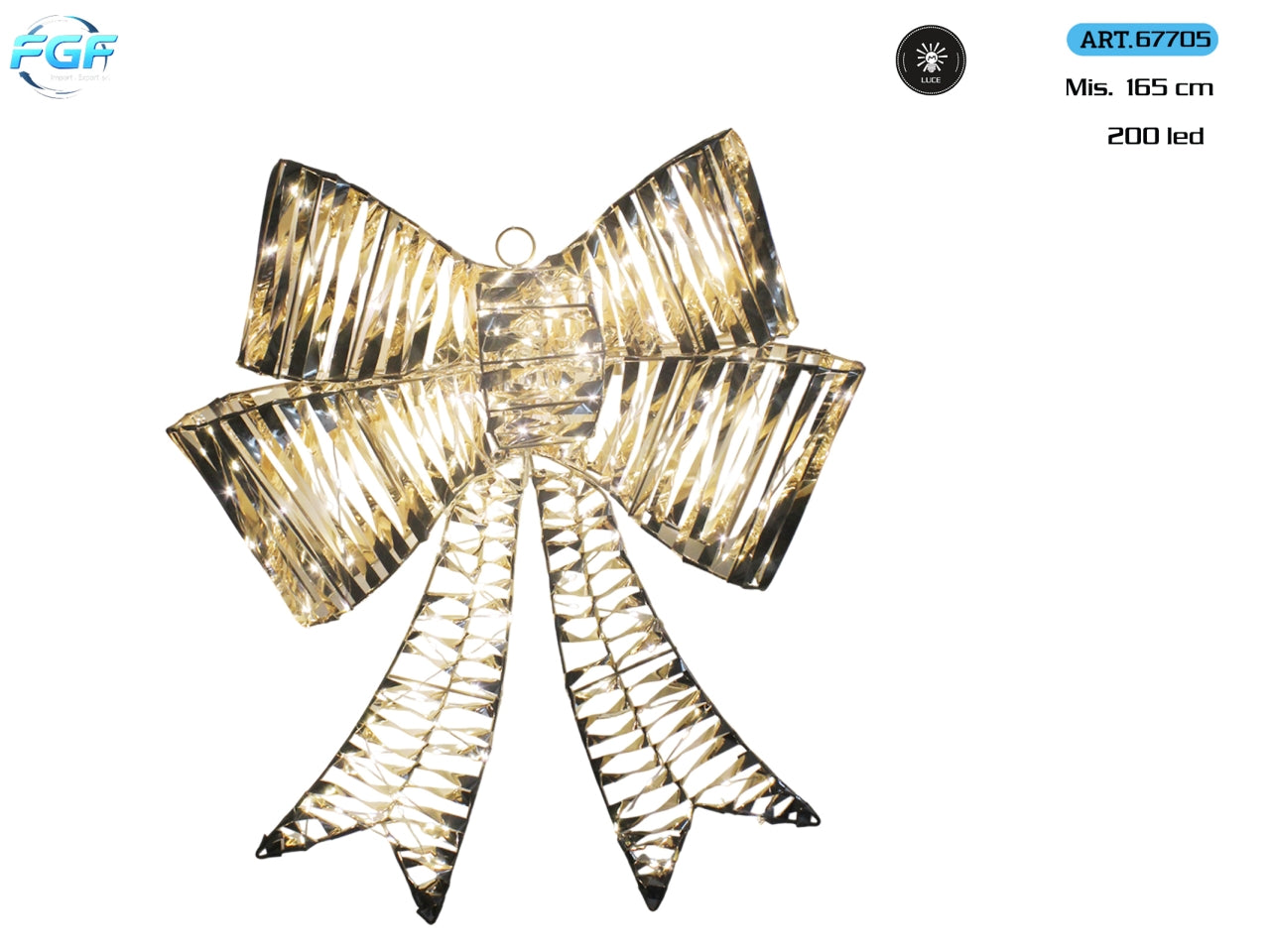 Fiocco 65cm in metallo e pvc oro con 200 led