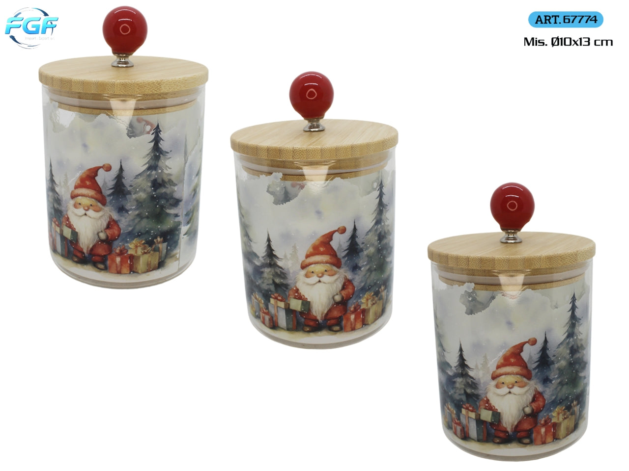 Barattoli in vetro 10x13cm, set 3 pezzi, decoro Santa