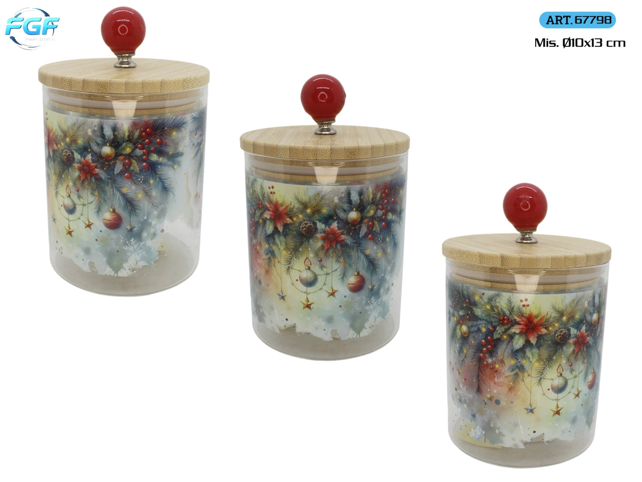 Barattoli in vetro 10x13cm, set 3 pezzi, decoro fiori