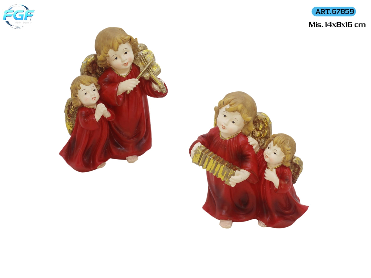 Angeli musicali 14x16cm in poliresina, colore rosso