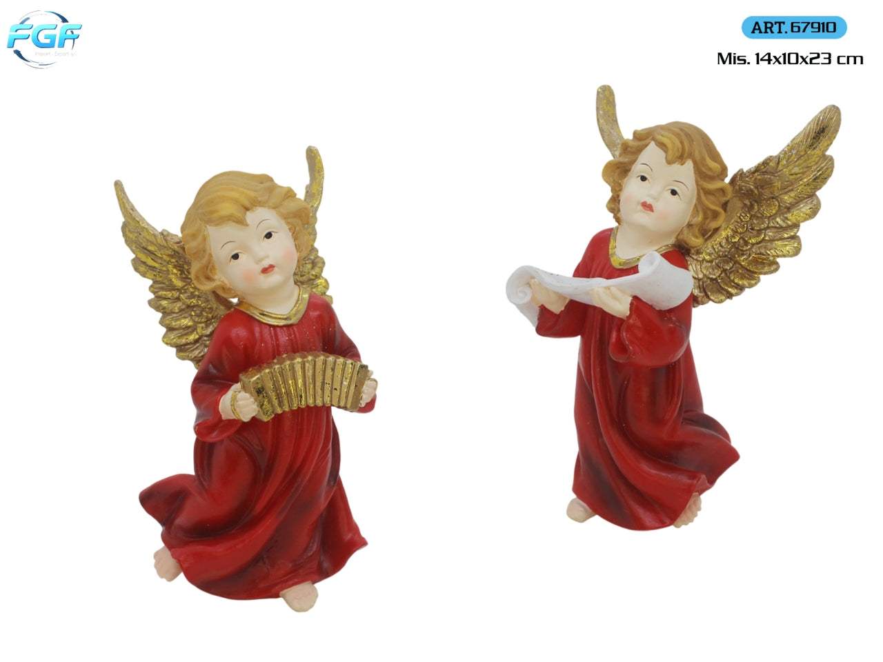 Angelo musicale 14x23cm in poliresina, colore rosso