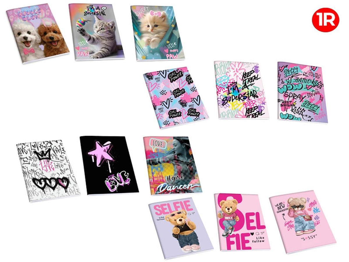 Quaderno maxi Active 20 fogli 80 gr, rigatura 1R, versione girl, confezione da 10 pezzi