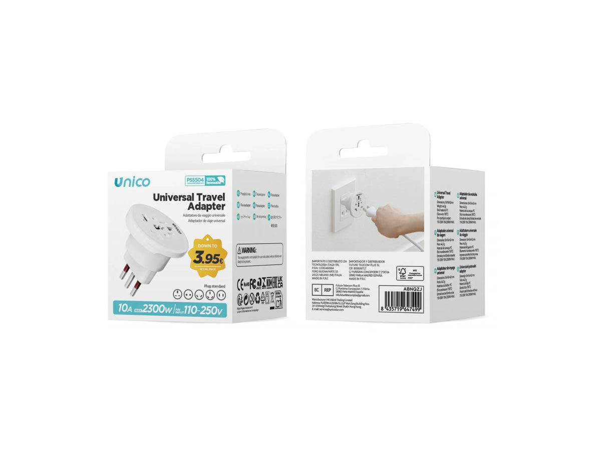 Adattatore universale da viaggio 10A bianco