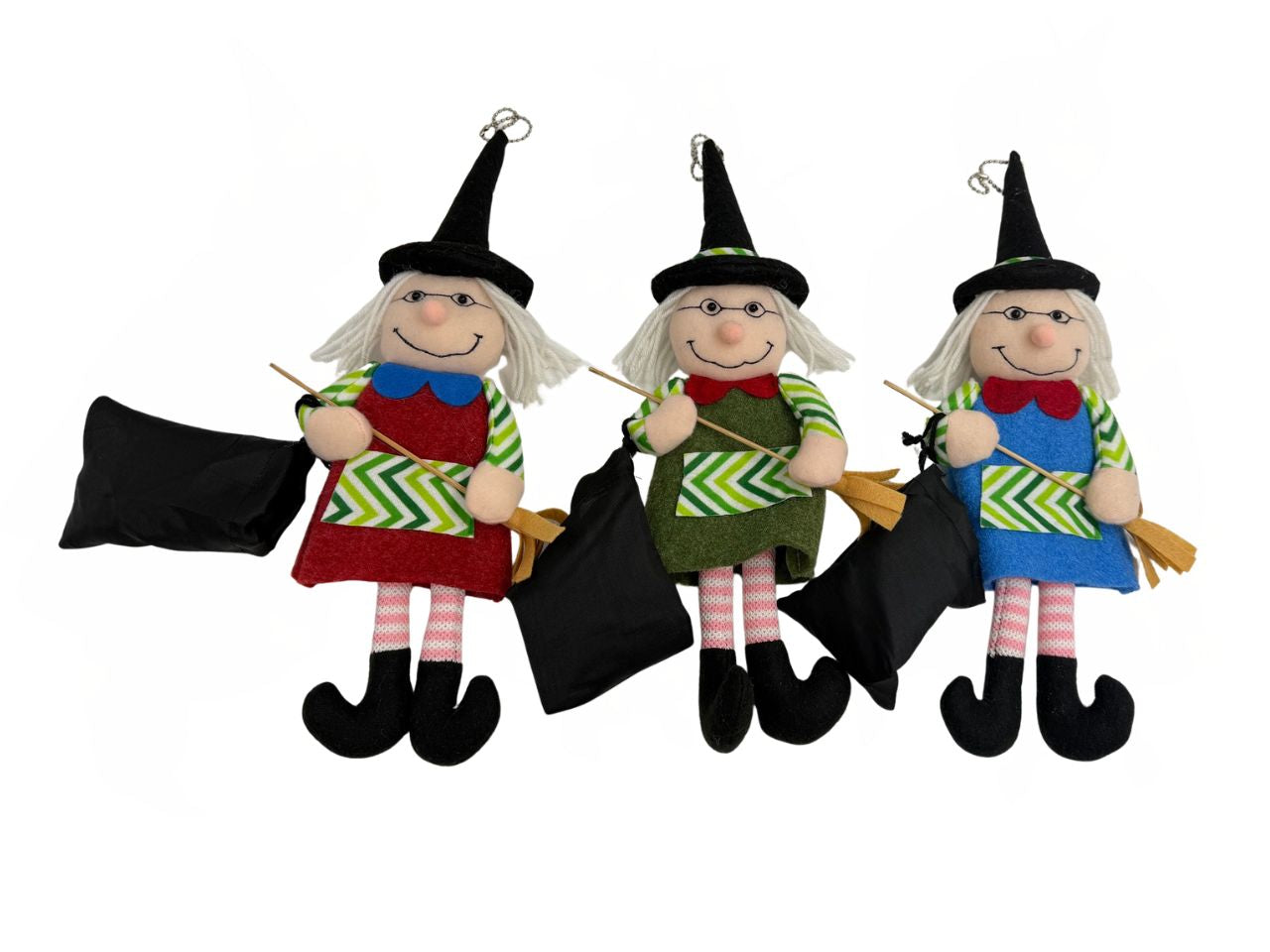 Befana Ginevra 35cm in panno lenci e cotone con sacchetto, colori assortiti