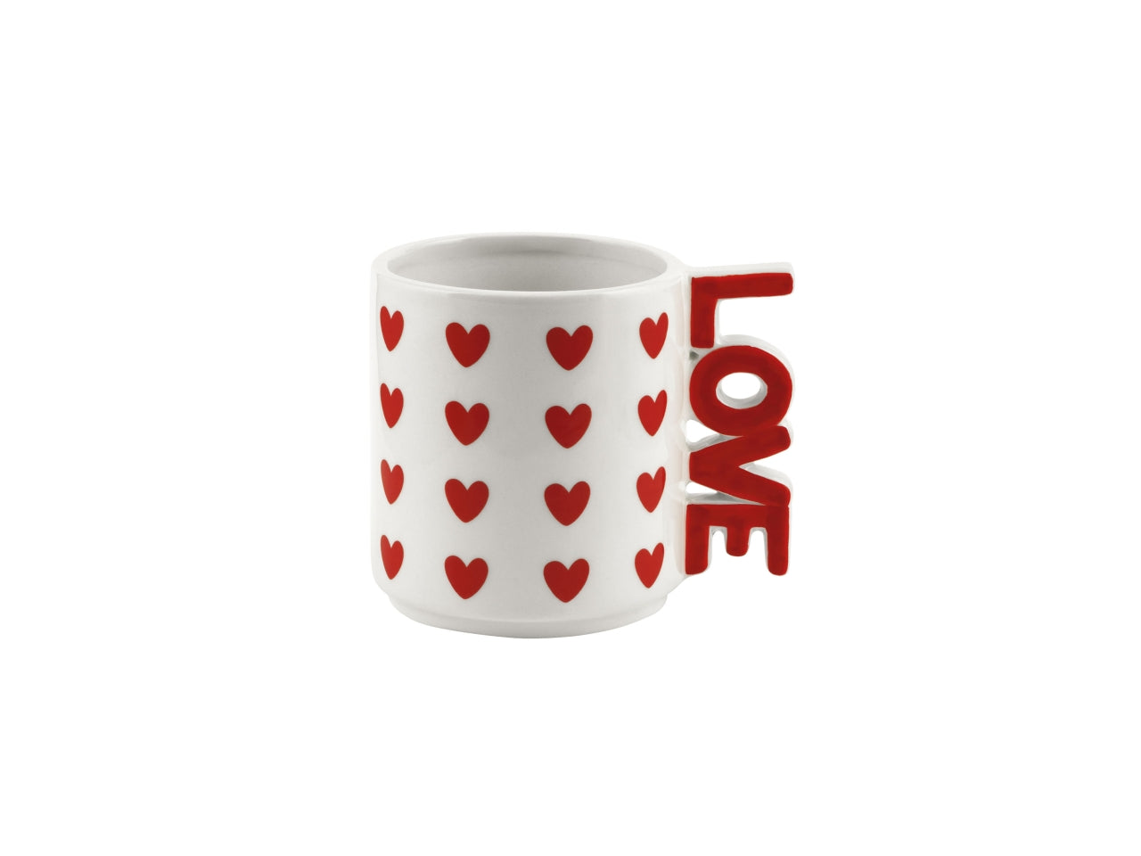 Vaso cilindro in ceramica con scritta love, bianco, h.10cm, diametro 9cm, interno h.9cm, diametro 7,5cm