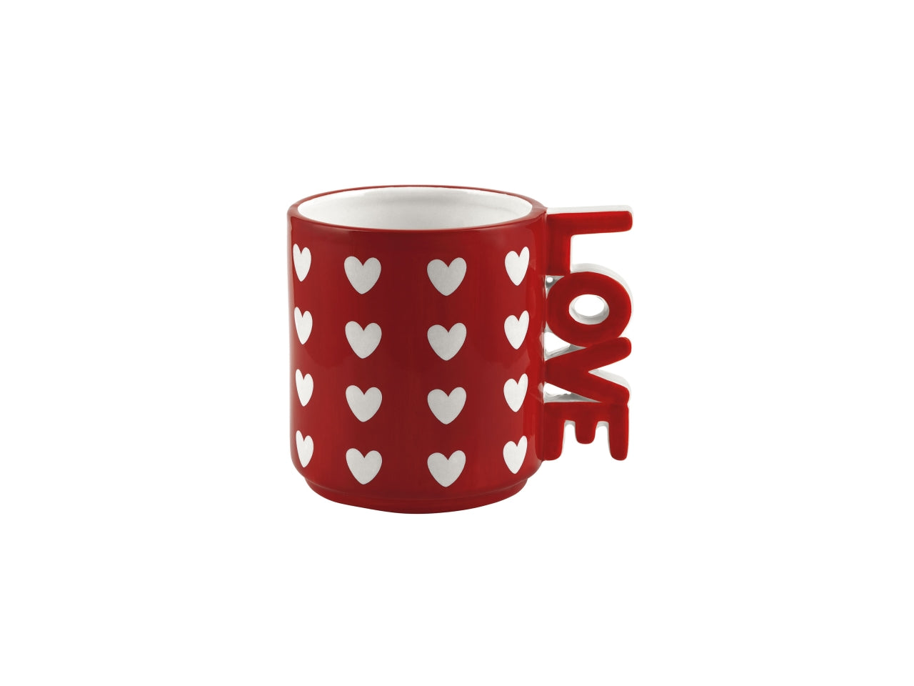 Vaso cilindro in ceramica con scritta love, rosso, h.10cm, diametro 9cm, interno h.9cm, diametro 7,5cm