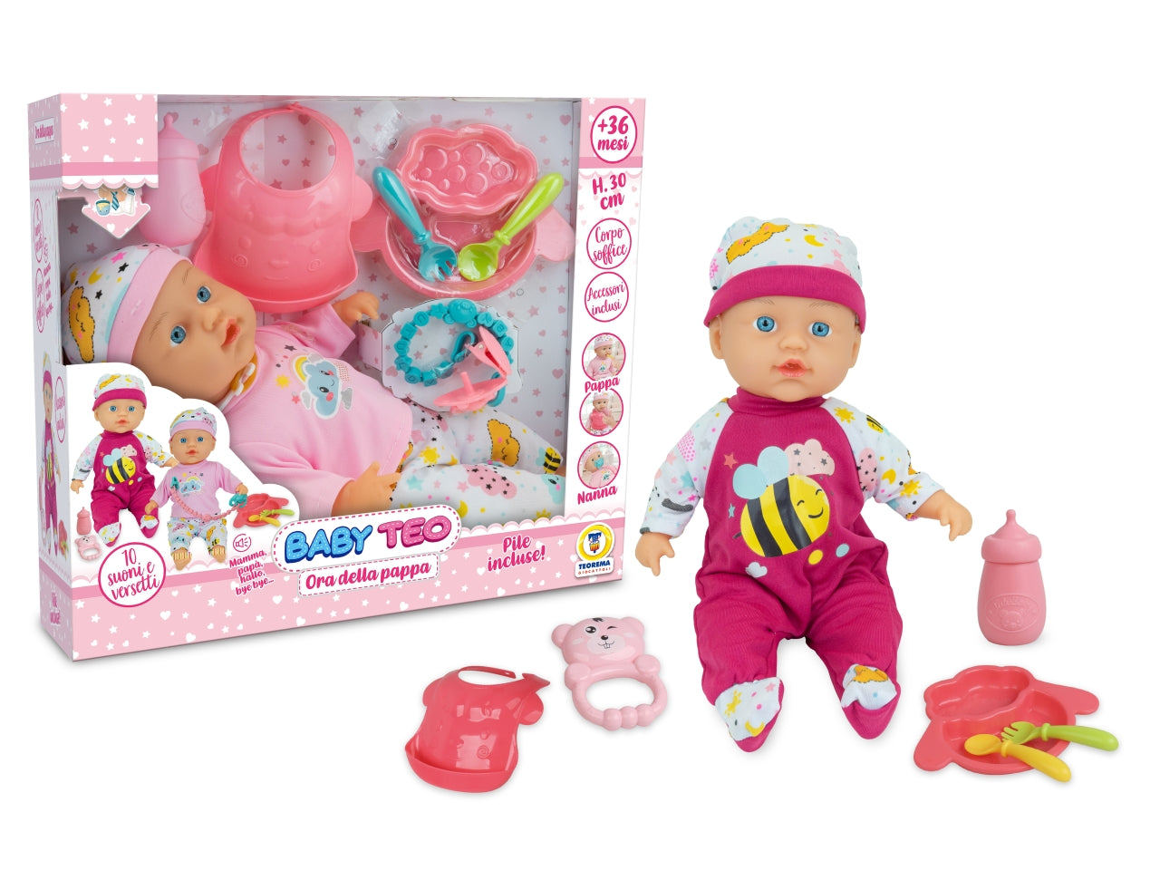 Baby teo - bebe' ora della pappa con voce 30 cm 10 suoni
