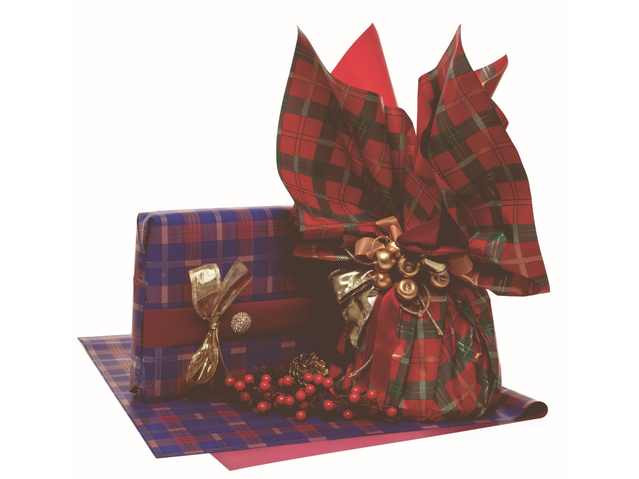 Bobina Lord 40my 1x25mt double face scozzese rosso e fondo pieno rosso