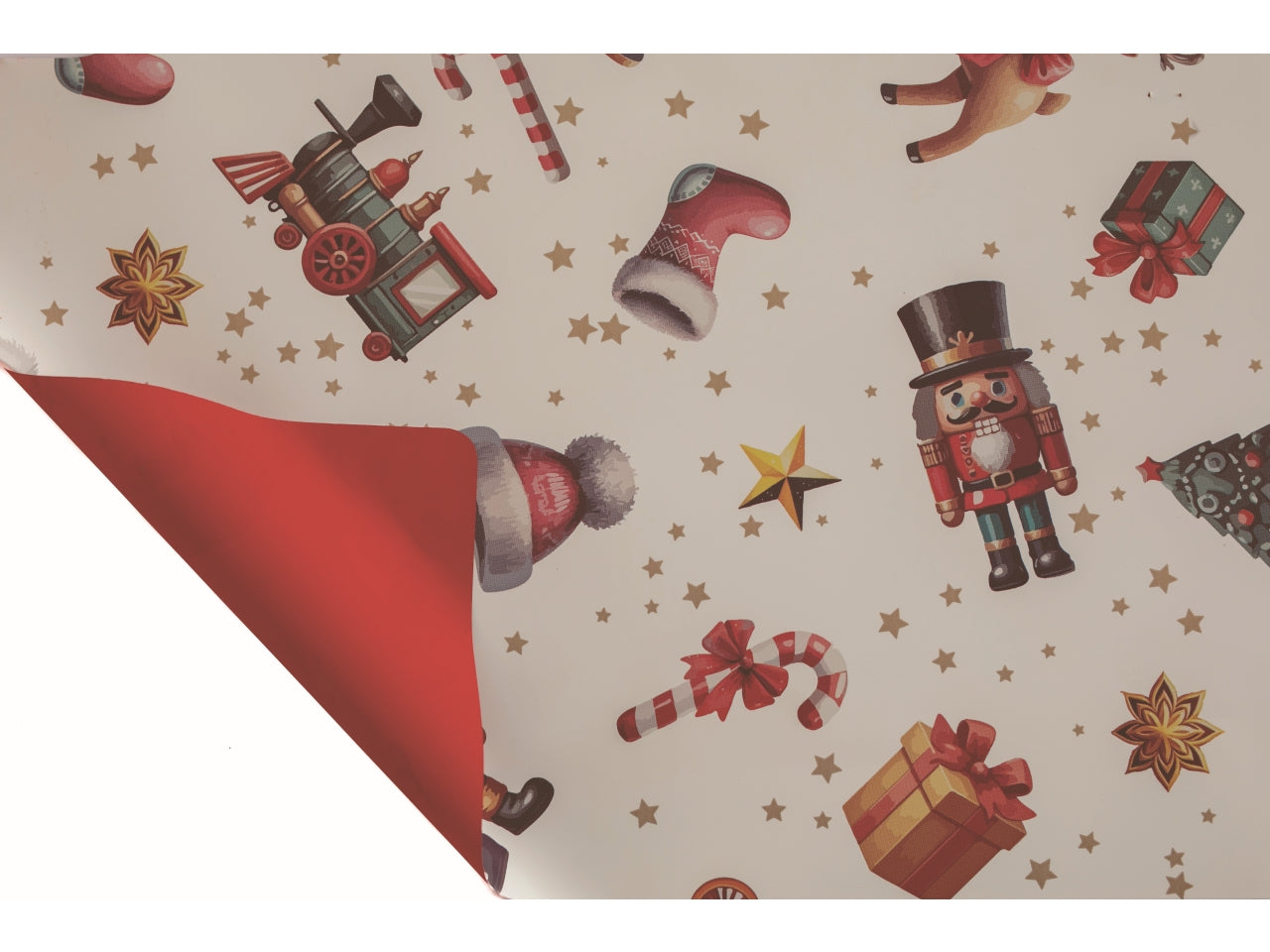 Bobina Nutcracker Elite 50my 1x20mt double face fantasia natalizia bianca e fondo pieno rosso
