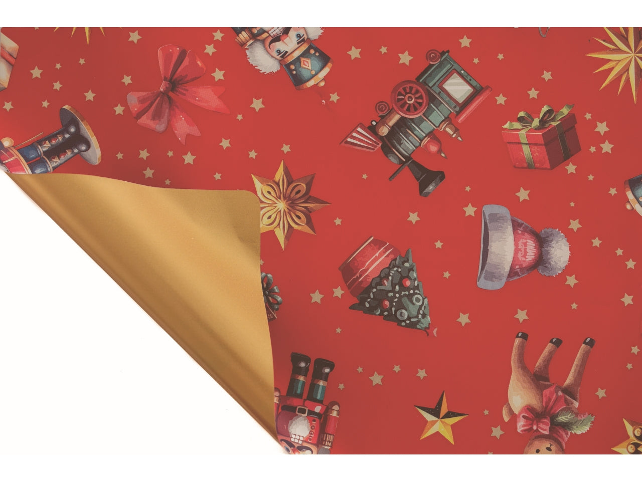 Bobina Nutcracker Elite 50my 1x20mt double face fantasia natalizia rosso e fondo pieno oro