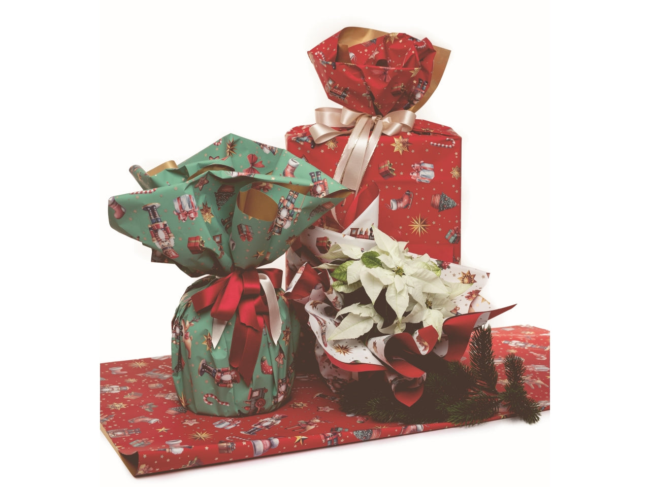 Bobina Nutcracker Elite 50my 1x20mt double face fantasia natalizia rosso e fondo pieno oro