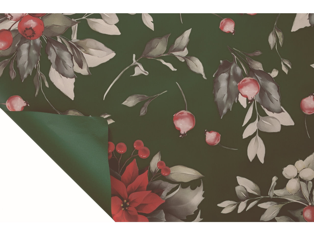 Bobina Xmas Flower 40my 1x25mt double face fantasia natalizia e fondo pieno verde