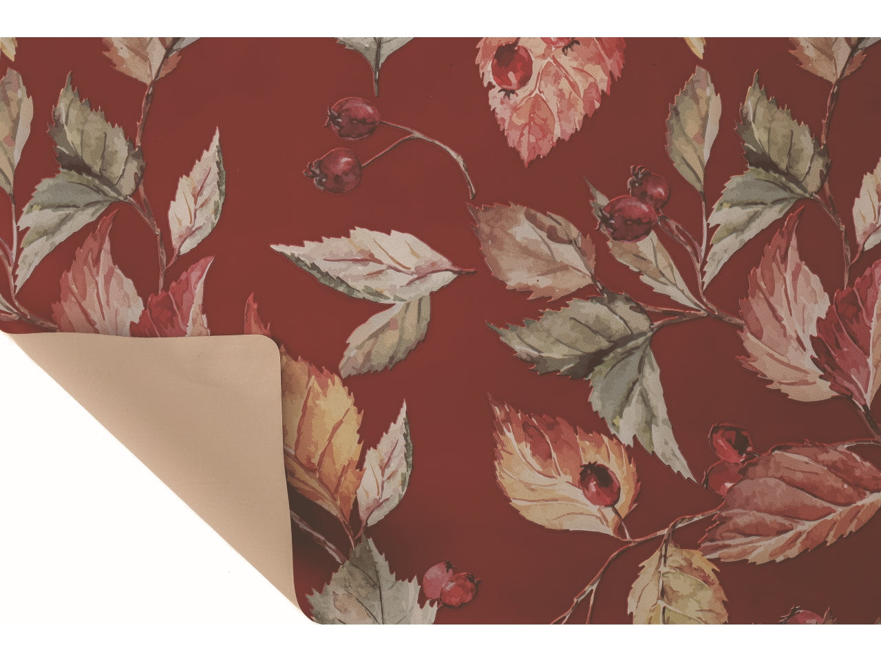 Bobina Fogliage 40my 1x25mt double face fantasia foglie bordeaux e fondo pieno ecrÃ¹