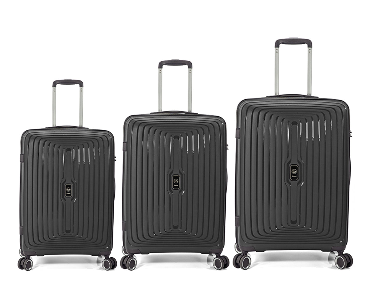 Trolley in polipropilene con 4 ruote doppie nero set da 3 trolley