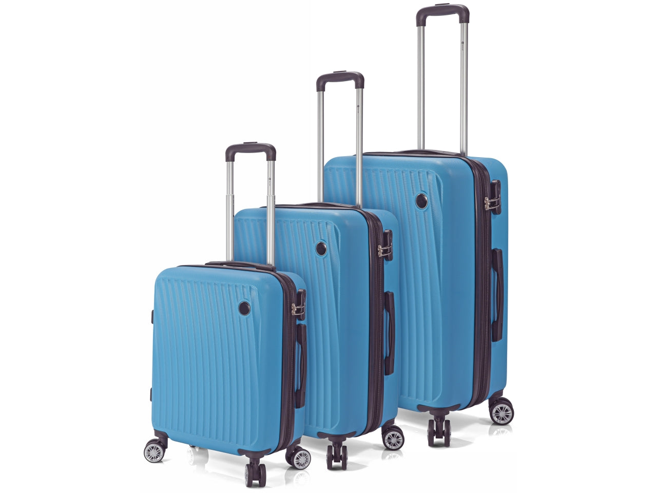 Trolley in abs con 4 ruote doppie espandibile light blu set da 3 trolley