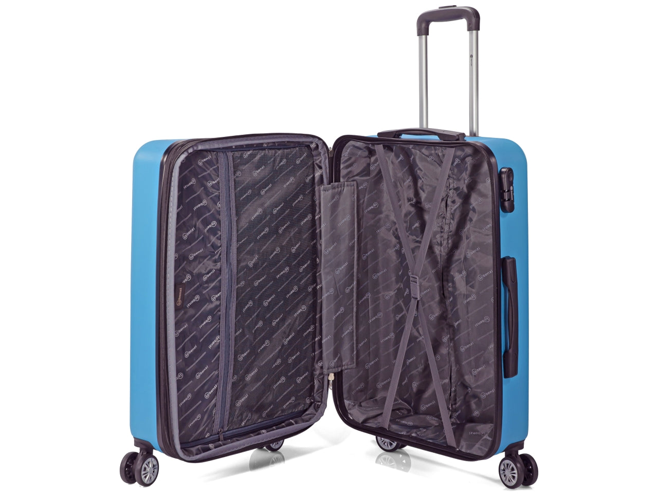 Trolley in abs con 4 ruote doppie espandibile light blu set da 3 trolley