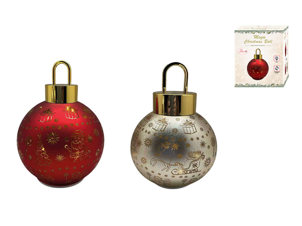 Palla in vetro 12x17cm con luci e movimento, 2 assortimenti