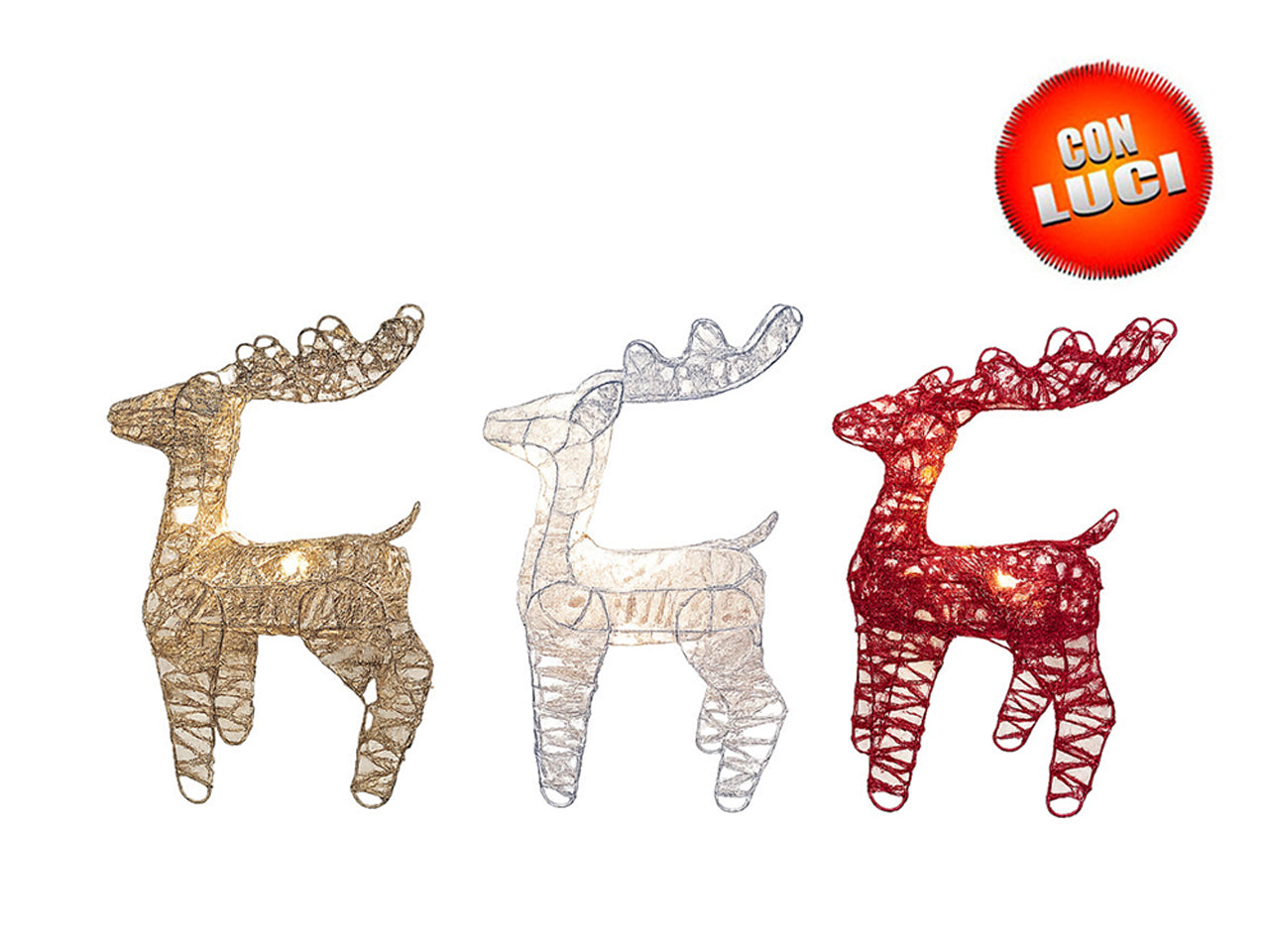 Renna 30cm con luci, in 3 assortimenti