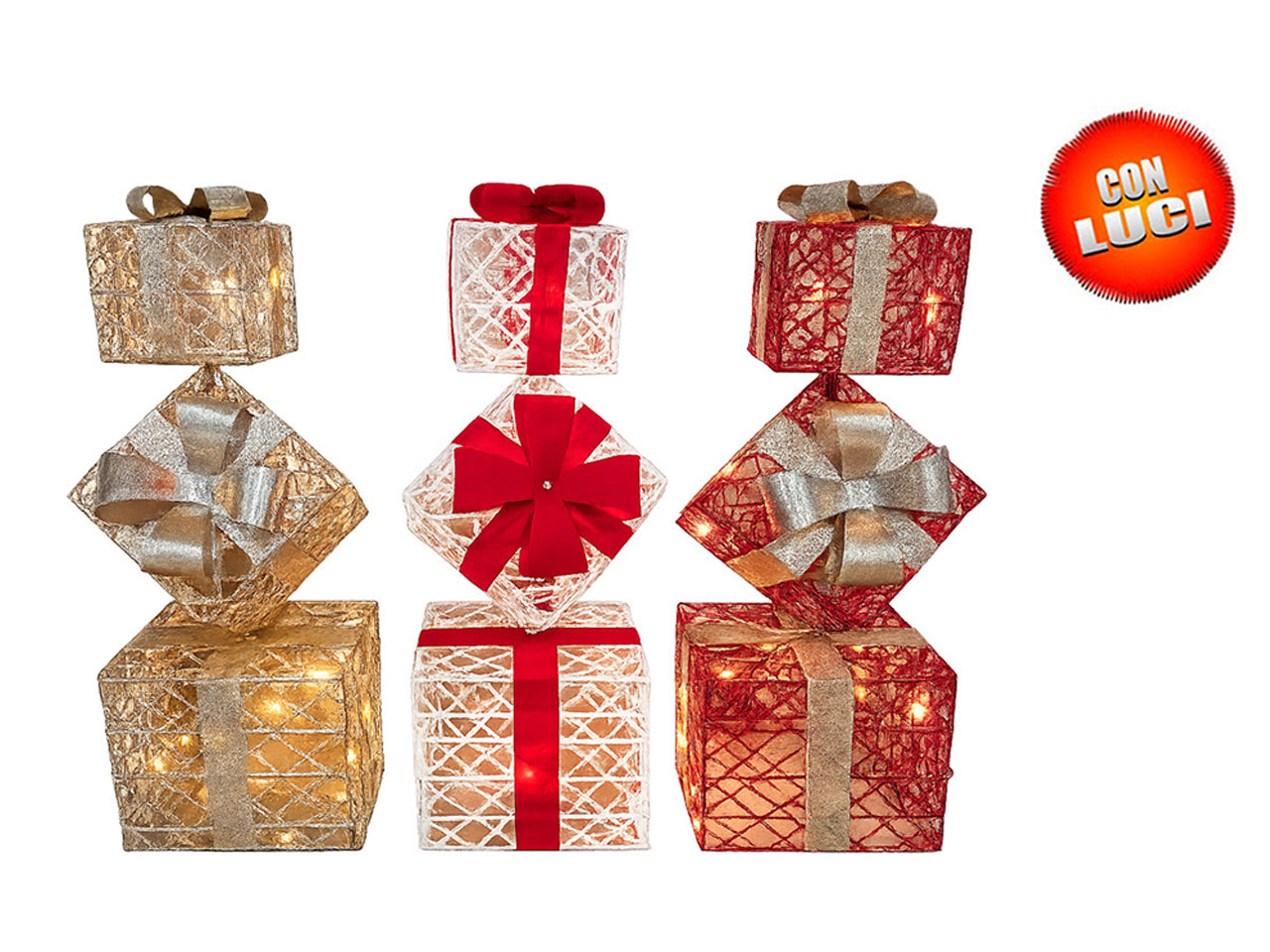 Pacchi regalo maxi 77cm con luci, in 3 assortimenti