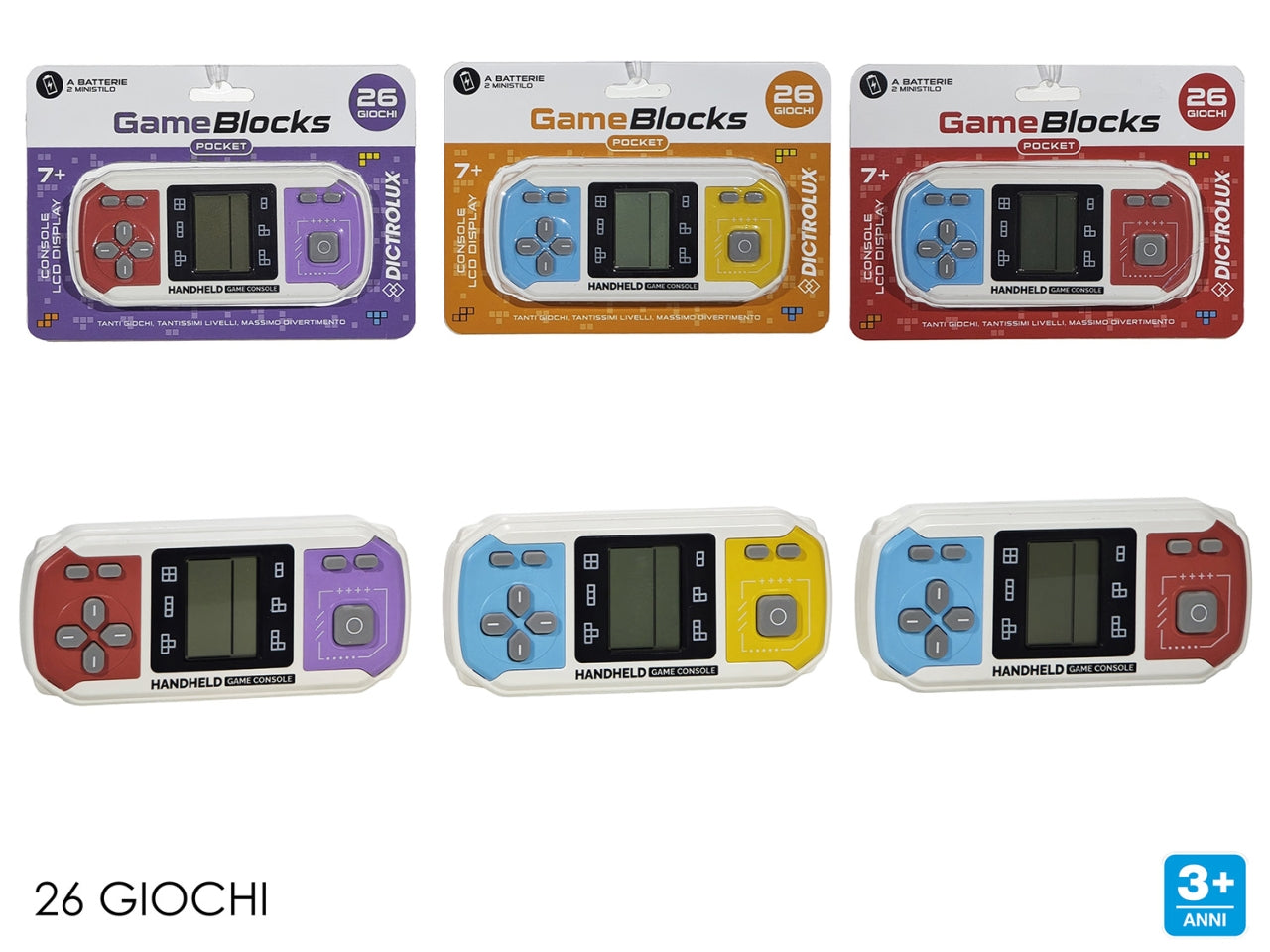 Videogioco portatile con 26 giochi, 3 assortimenti