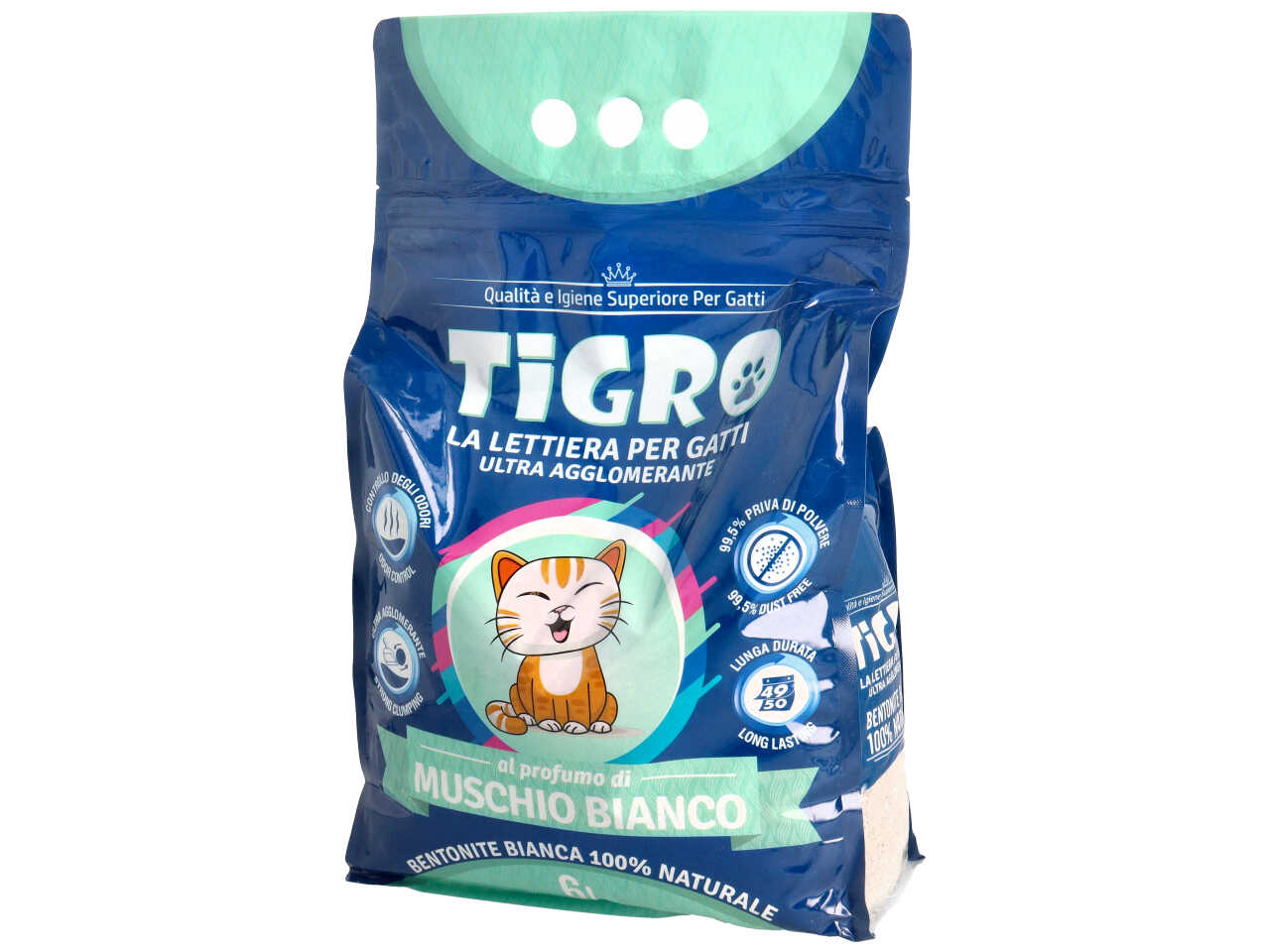 Tigro lettiera per gatti 6lt muschio bianco