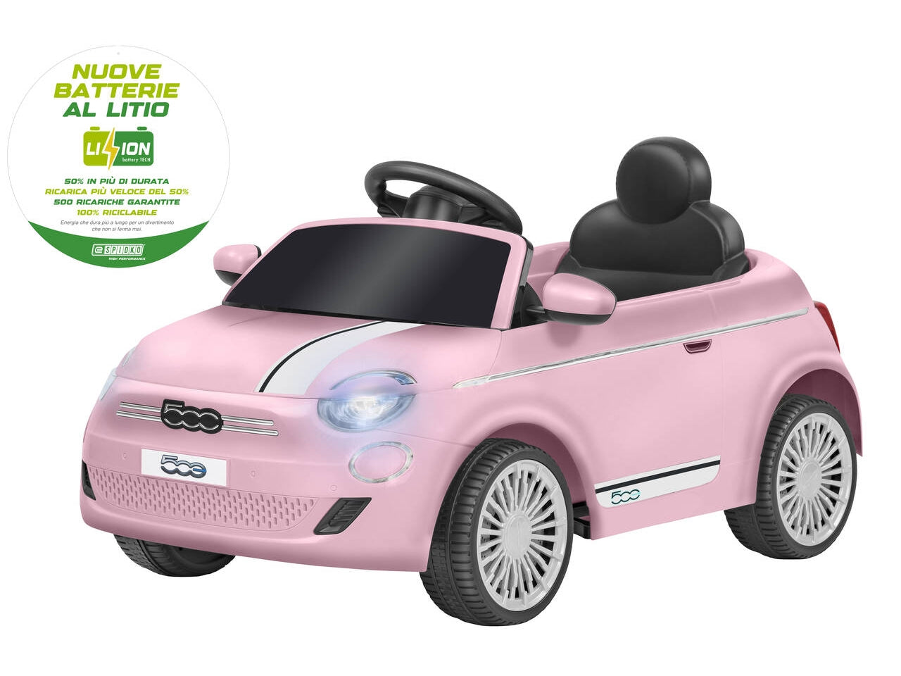Auto Fiat 500 con radiocomando 12,6v 4,5ah rosa