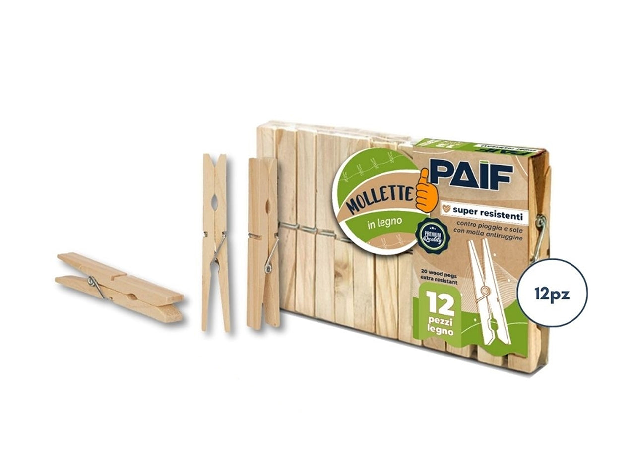 Molletta da bucato Paif in legno, confezione da 12 mollette