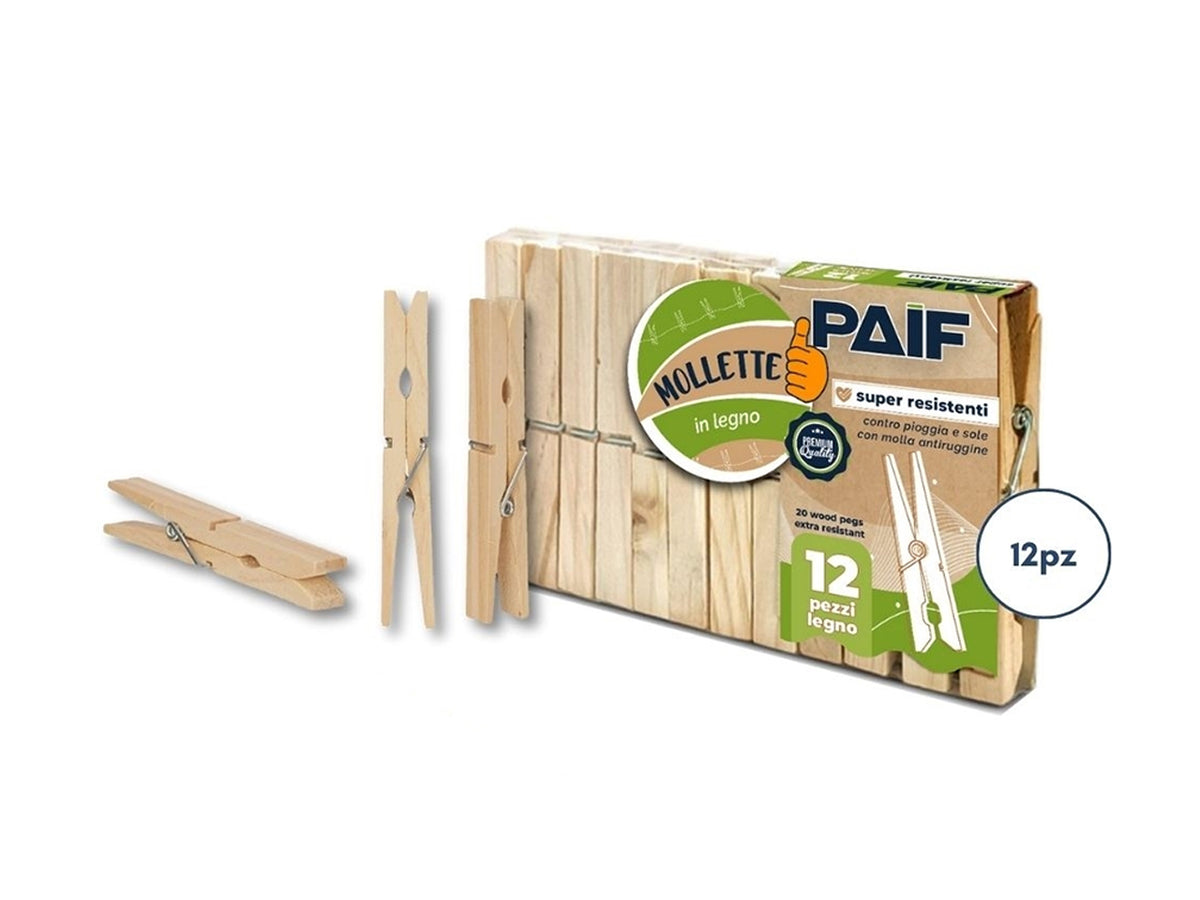 Molletta da bucato Paif in legno, confezione da 12 mollette