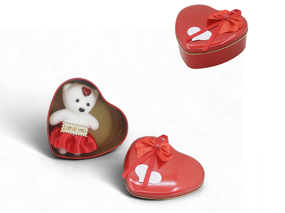 Scatola cuore in metallo 11cm con orsetto