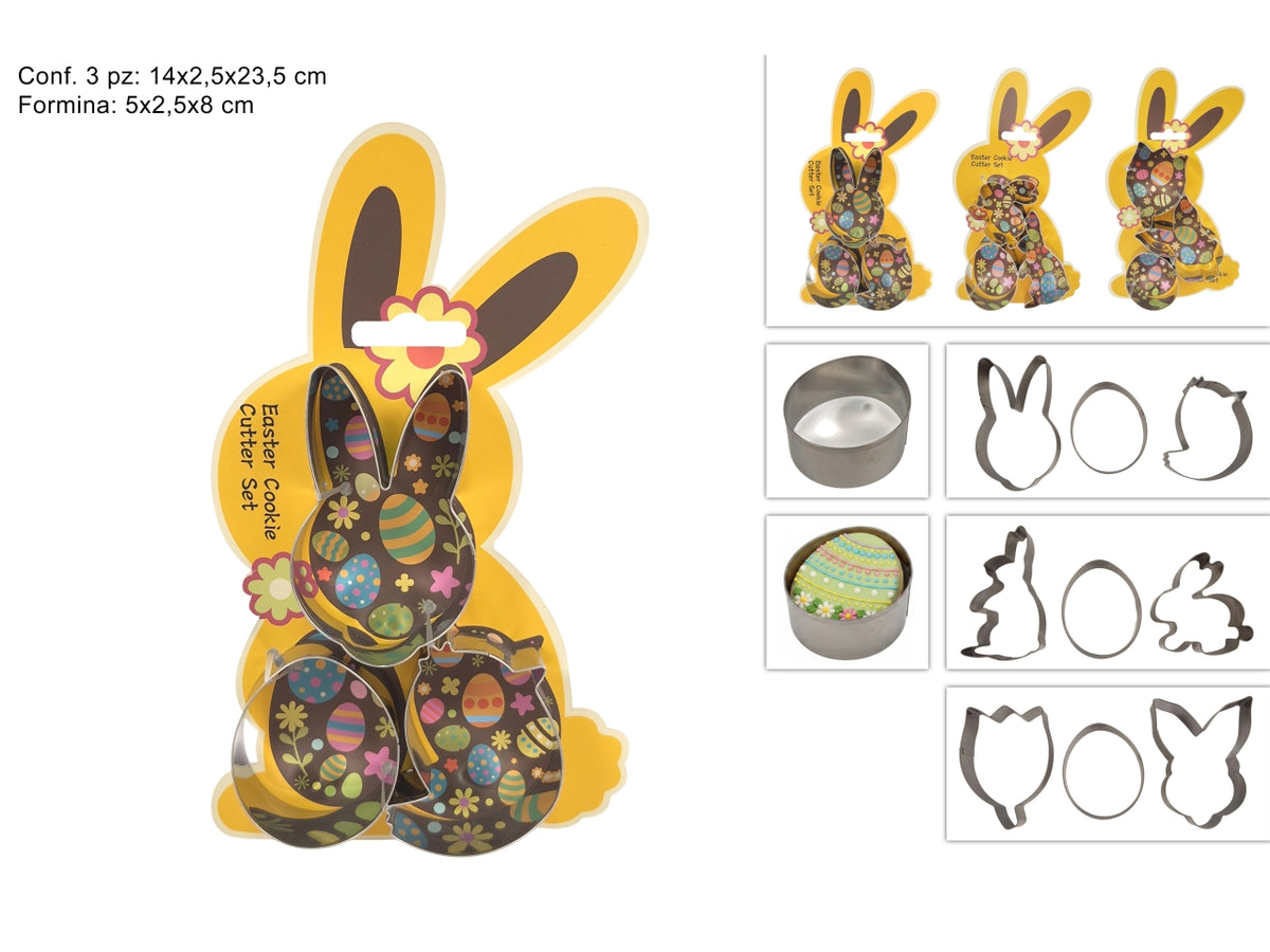 Formine in metallo per dolci soggetti pasquali set 3 pezzi, 3 assortimenti
