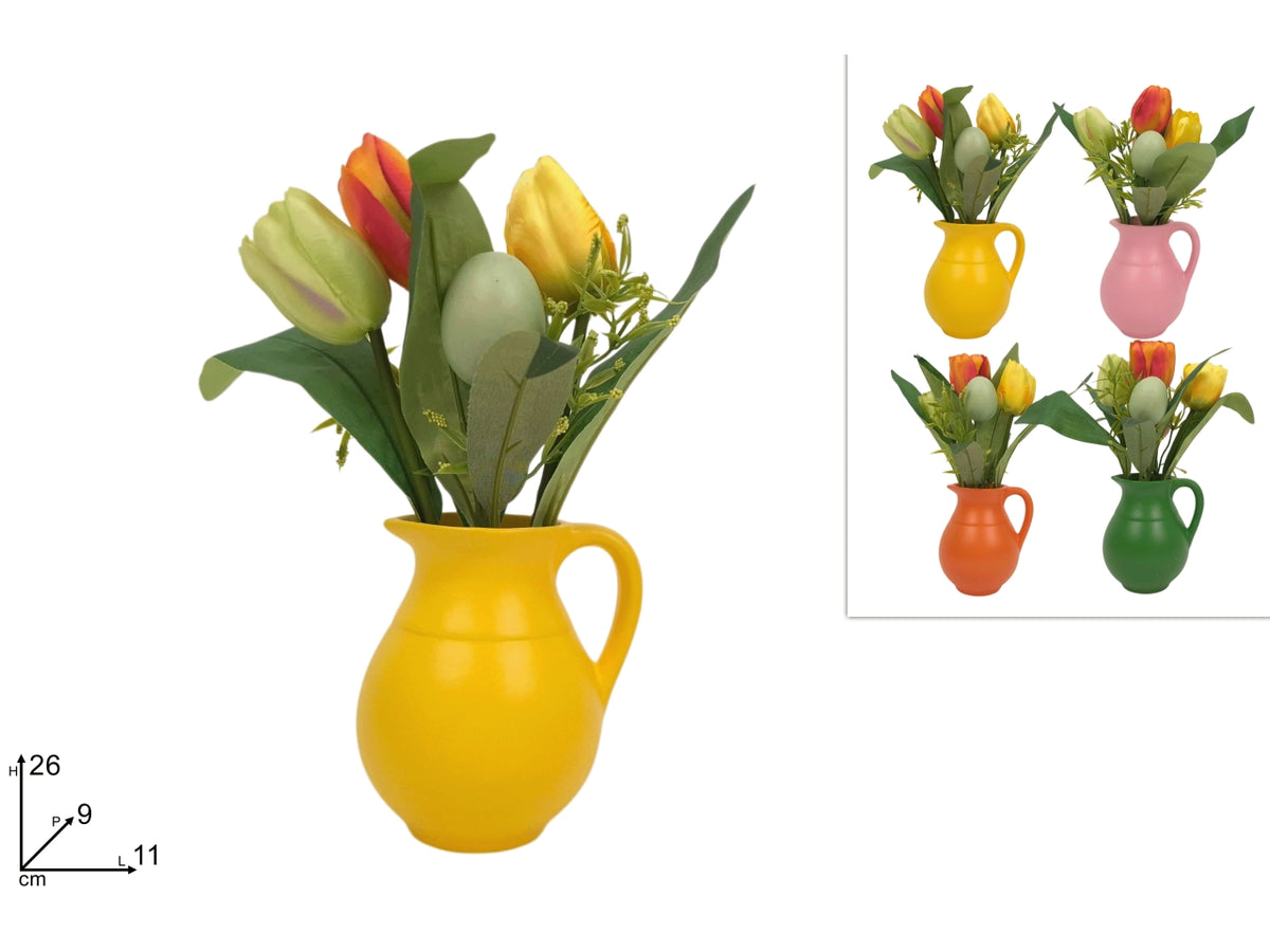 Pianta tulipani e uova con vaso brocca 4 colori