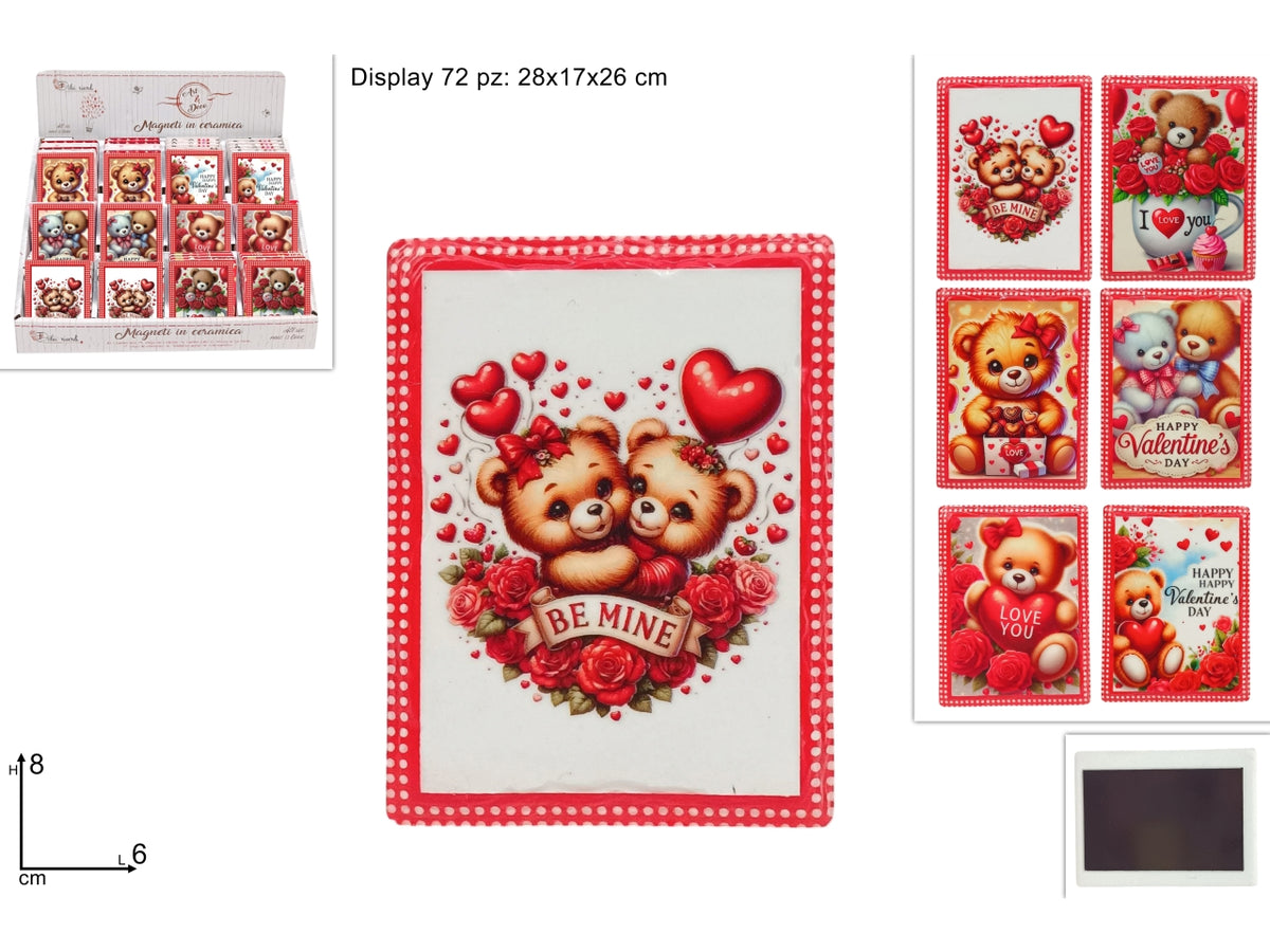 Calamita in ceramica con orsetti san valentino, fantasie assortite