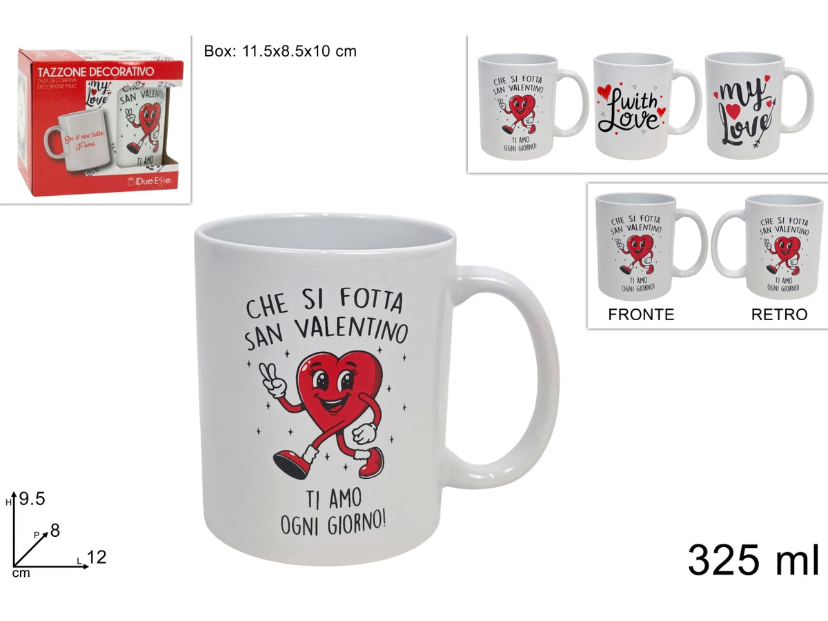 Tazzone mug 325ml decoro cuore in 3 assortimenti