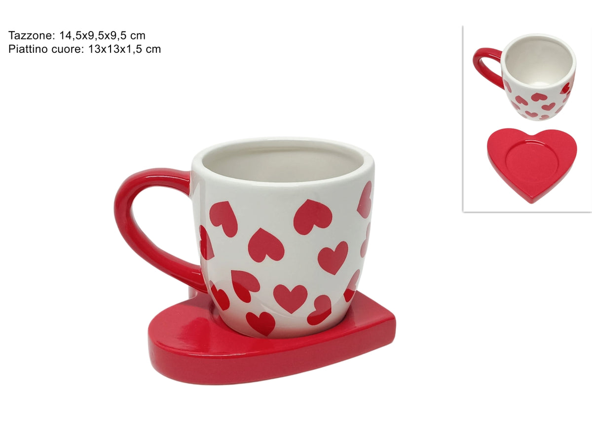 Tazzone con piattino cuore in ceramica